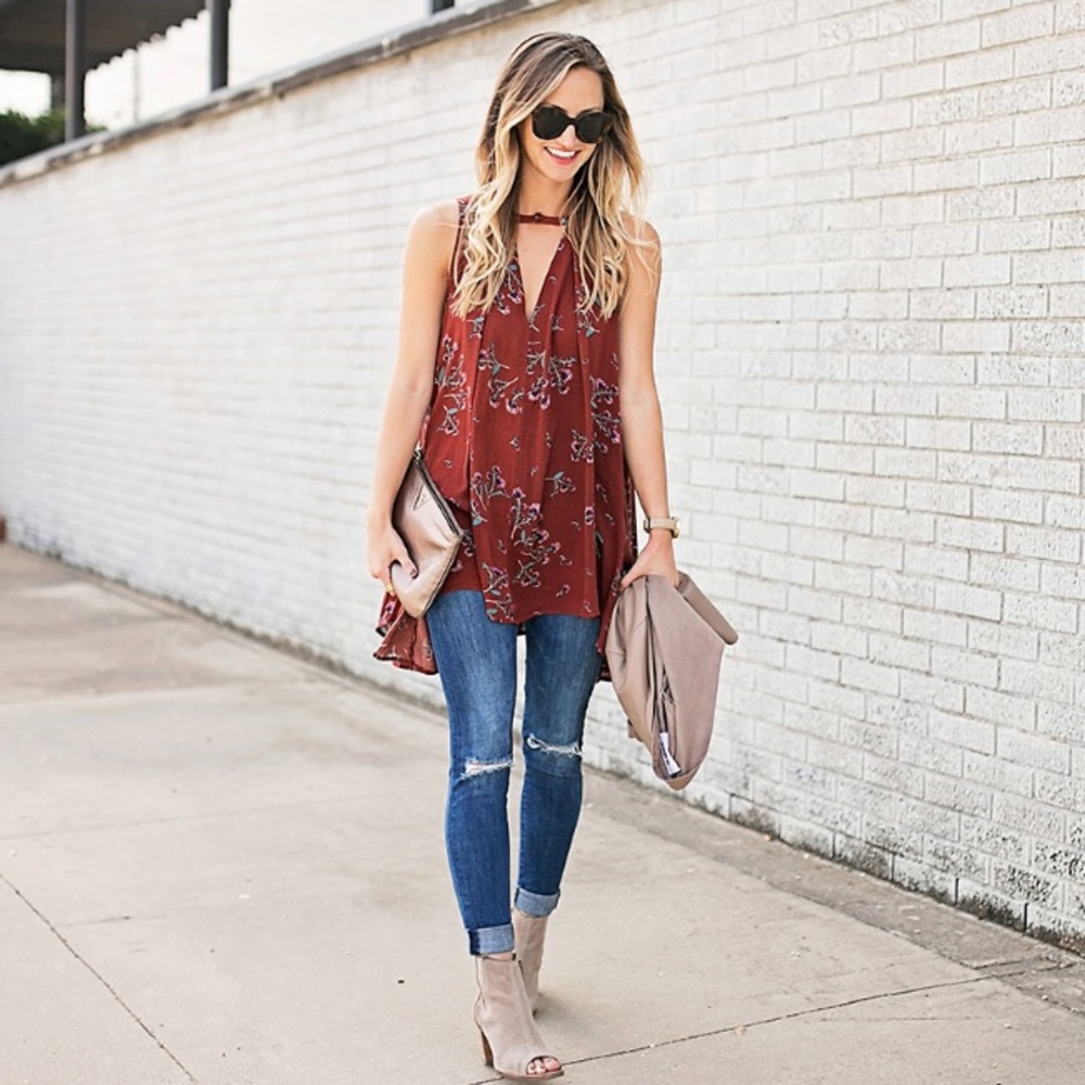 Free People bohemian tunic top- small rust/orange